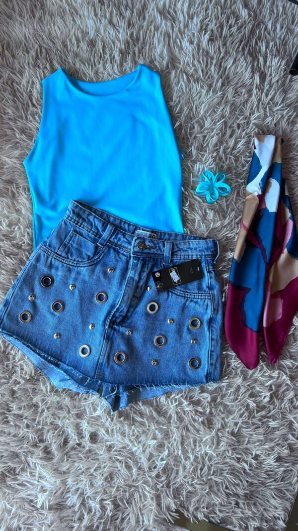 Skort Denim con Ojalillos y Tachas